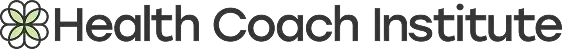 The logo of Health Coach Institute with a green and white geometric flower symbol to the left of the organization’s name in black text.